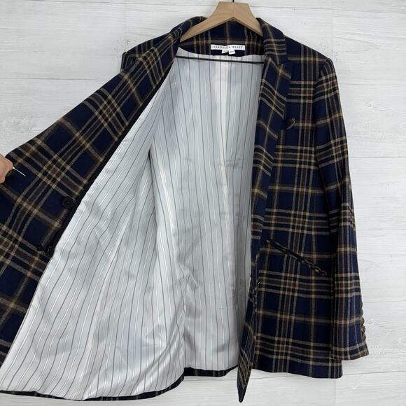 Veronica Beard Double Basted Blazer Size 14 Navy Plaid Wool Oria Dickey Academia - Picture 10 of 16